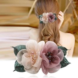 Hair Clips Elegant Flower Cloth Accessory Alloy Gauze Korean Style Hairpin Clip Large Women Spring