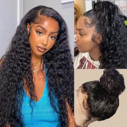 180% Density 360 Lace Front Wig Human Hair Water Wave Pre Plucked With Baby Natural Hairline Ponytail 30inch