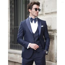 Men's Suits Navy Blue For Men Three Piece Fashion Shawl Lapel One Button Solid Prom Party Male Suit Formal Groom Wedding Tuxedo Slim