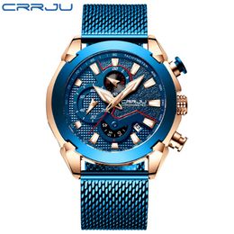 CRRJU Men Watches Fashion Military Chronograph Casual 30M Waterproof Sport Quartz Watch Mens Clock Relogio Masculino watch 197U