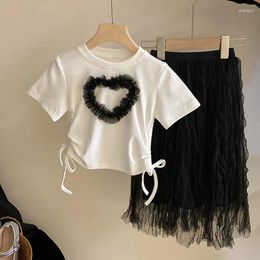 Clothing Sets 2024 Girls Set Summer Princess Love Short Sleeved T-shirt Temperament Dress Two Piece Kids Clothes