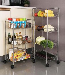 3 4 Tier Storage Organiser Rack Movable Kitchen Bathroom Shelf Metal Rolling Trolley Cart Basket Stand Wheels Save Space Holder T25241666