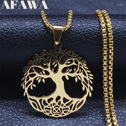 Pendant Necklaces Fashion Tree Of Life Round Necklace For Women Men Stainless Steel Gold Colour Chain Jewellery Arbre De Vie N3399S02