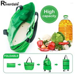 Shopping Bags Premium Eco-friendly Folding Portable Tug Cart Bag With Wheels Oxford Fabric Multifunction Large Capacity Grocery
