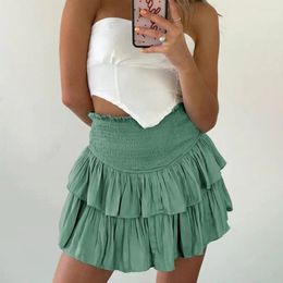 Skirts Women Summer Skirt Solid Color Club Short Pleated High Waisted Ruffle Shorts Floral Casual Girls Mini