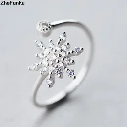 With Side Stones S925 Silver Snowflake Ring White CZ Crystal Romantic Snow Flower Finger Rings Fine Jewellery 2024