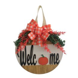 Other Event Party Supplies Christmas Door Sign Round Front Welcome Theme Hanger Wooden Wreaths Home Wall Hanging Decoration Drop D Dh3Cg