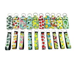 Party Favour Fruit flower Series Neoprene Gourd Chapstick Holder Wristlet Lanyard Keychain Set Lipstick Cover Hand Wrist Strap Keyc4505924