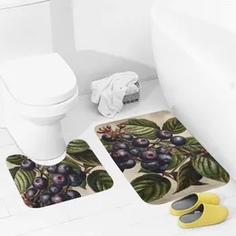 Bath Mats Bathroom Rugs Sets 2 Piece Purple Berries Absorbent U-Shaped Contour Toilet Rug