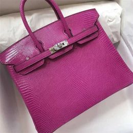 Designer Bag Crocodile Leather 7a Handbag Genuine Fully handmade pure L3 rose purple South African real lizard 25qq