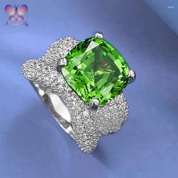 Cluster Rings AButterfly 925 Sterling Silver Luxury 12 12mm 5A Simulation Shafulai Emerald Women's Ring Party Fine Jewelry Birthday Gift