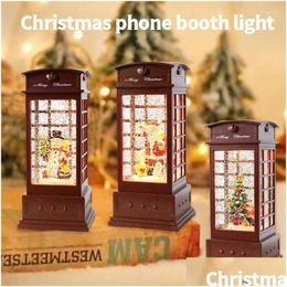 Party Decoration 2024 Christmas Year Gift Windshield Music Box Snowy Santa Claus And Tree Phone Booth Water Lamp Ornament Drop Deliv Dhk5O