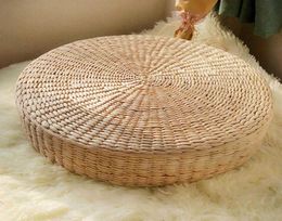 Floor Pillow EcoFriendly Round Straw Cushion Hand Woven Tatami Floor Mat Yoga Tea Ceremony Meditation Pad Y2007234500159