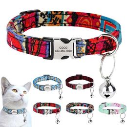 Cat Collars Leads Personalized Collar 1 Width Flower Print Kitten Cats with Bell Anti-lost Adjustable for Small Dogs Puppy H240522