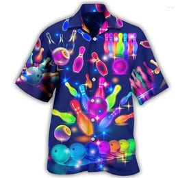 Men's Casual Shirts Summer Vintage 3D Fitness Lovers Bowling Printing Sports Gym Quick Dry Short For Men Funny Streetwear Clothing Top