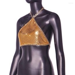 Women's Tanks Womens Sexy Metallic Sequins Bras Halter Chain Backless Camisole Body Jewellery