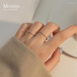 Cluster Rings MODIAN Real 925 Sterling Silver Simple Link Chain Fashion Stackable Finger For Women Party Fine Jewelry Gifts
