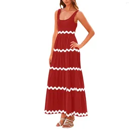 Casual Dresses Women's Summer Slip Dress Sleeveless Scoop Neck Layered Flowing Beach Vacation Party Long Vest Maxi Ropa De Mujer