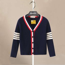 Baby Boys Knitted Cardigan Autumn Winter Kids V-Neck Cable Sweater Jacket Children Fashion British Clothing Knit Coat L2405