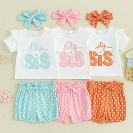 Clothing Sets Pudcoco Big Sister Little Matching Outfits 12- Shirt Dot Shorts Headband Baby Summer Clothes Set 1-5T