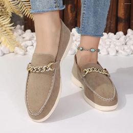 Casual Shoes Metal Decoration Round Toe Flat Temperament Shallow European And American Fashion Cross-bordersolidcolorloafers