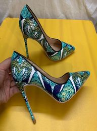 fashion women pumps green snake python printed point toe high heels shoes stiletto heeled pumps real po brand 12cm 10cm8159617