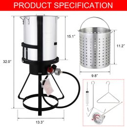 ZK20 13*32in Iron Aluminum Black Round Tripod Stove Rack Silver Fryer Gas Fryer