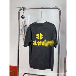 designer T-shirts Ballencagss Hoodies Men's Sweatshirts High Edition Paris 24 Spring/Summer Yellow Tape Bandage Print Wash Old Worn Correct Short Sleeve T-shirt 9BQV