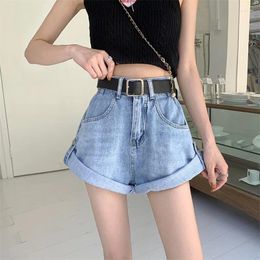 Women's Jeans Summer Rolled Denim Shorts Women High Waist Blue Black Cowboy Loose Pants Casual Fashion Streetwear Straight Female