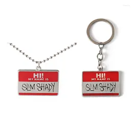 Pendant Necklaces Hi My Name Is Slim-Shady Hippie Choker Necklace Men Square Alloy Bead Chain Rapper Jewerly Keychain