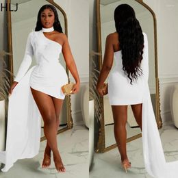 Casual Dresses HLJ Fashion Feather Patchwork One Shoulder Party Club Dress Women Long Sleeve Bodycon Mini Sexy Female Slim Cloak Vestidos