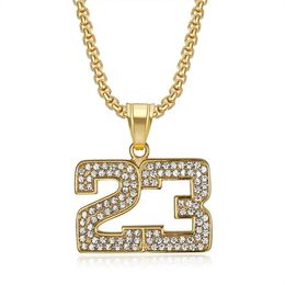 Hip Hop Iced Out Basketball Number 23 Pendnat Male Golden Color 14K Gold Necklace For Men Women Sports Jewelry Gift