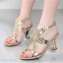 style high-heeled New sandals summer leather with elegant diamond crystal female f ba7