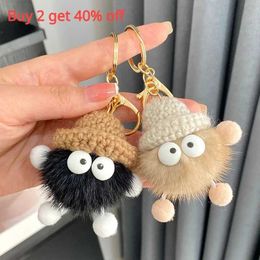 Keychains Lanyards Cute mink strap Briquettes keychain car keyring pendant plush school bag pendant Cavai backpack anime keychain Q240521