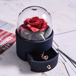 Decorative Objects Figurines Eternal Rose Jewelry Box Retaining Flower Ring Storage With Necklace Forever Love Girls Birthday Gift H240521 4ABW