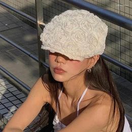 Berets Korean Designer White Rose Women Spring Summer Travel Versatile Painter Hat Girl Ins Blogger Niche Retro Forward Hats