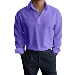 Men's Casual Shirts High End Professional Suit Shirt Men Spring And Autumn Button Round Neck Solid Color Camisas De Vestir Para Hombre