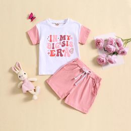 Clothing Sets Cartoon Letter Prints Summer Clothes Set For Baby Toddler Girls Short Sleeve Tops And Shorts 2PCS Outfits 0-4 Years