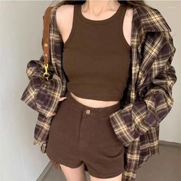 Women's Blouses Deeptown Vintage Long Sleeve Plaid Shirts Y2k Woman's Oversized Check Korean Style Stylish Japanese Harajuku Tops Summer