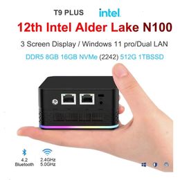 T9 Plus Mini PC Intel Alder Lake N100 8GB/16GB DDR5 256/512GB/1TB Windows 11 Pro Pocket Computer Dual LAN Three HD-MI Desktop PC 240509