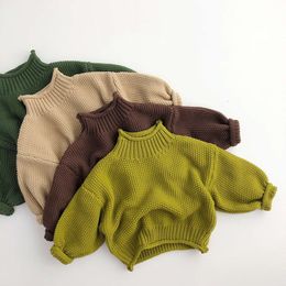 CEL Winter Kids Sweter Vintage Boys Knitwear Solid Turtleeck Girls Sweters L2405 L2405