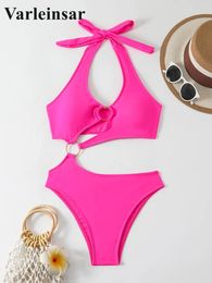 Women's Swimwear Sexy Halter Asymmetric One Shoulder Cut Out Monokini Women Piece Swimsuit Female Bather Bathing Suit Swim V2660H