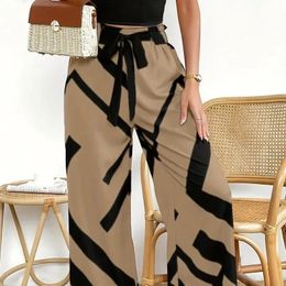 Womens Printed Pants with Waistband and Wide Leg Pants for Spring/summer 240510