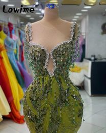 Party Dresses Green Crystals Mermaid Long Evening 2024 Prom Gowns Reception Dress Celebrity Arabic Beading Tassels