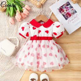 Girl Dresses Ceeniu 0-4Y Girls Party Short Sleeve Doll Collar Heart Love Valentines Dress For Princess Baby Kids Clothes