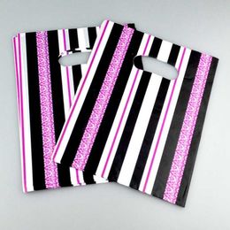 100pcslot 20x25cm Pink Black Striped Plastic Gift Bag Boutique Jewellery Gift Packaging Bag Plastic Shopping Bags With Handle6779772