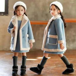 Jackets 2024 Autumn Winter Children Girl Woolen For Age 3 4 6 8 10 12 Year Old Fashion Thicken Turn-down Collar Girls Coats
