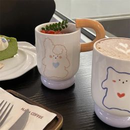 Korean ins style Ceramic Mug Cute Rabbit Bear Coffee Mug Household Tea Cup Milk Oatmeal Breakfast Juice Cup Drinkware Gifts