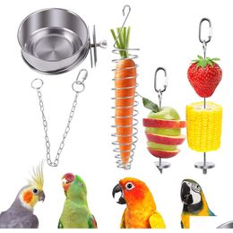 Other Pet Supplies Bird Food Holder Stainless Steel Parrot Hanging Vegetable Fruit Feeder Treat Foraging Skewer Toy Include Fork Sti Dhk3H