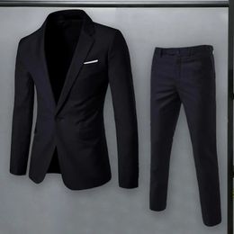 Men Pants Set Stylish Mens Business Suit Lapel Slim Fit Coat Long for Workwear Formal Occasions Outfit 240514